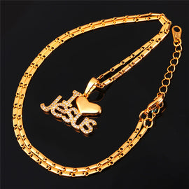 I Love Jesus Heart Pendant Necklace