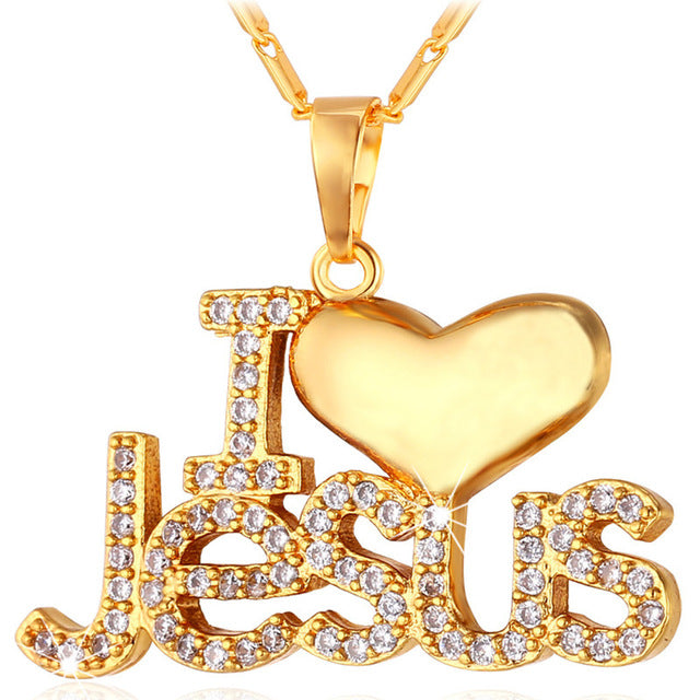 I Love Jesus Heart Pendant Necklace