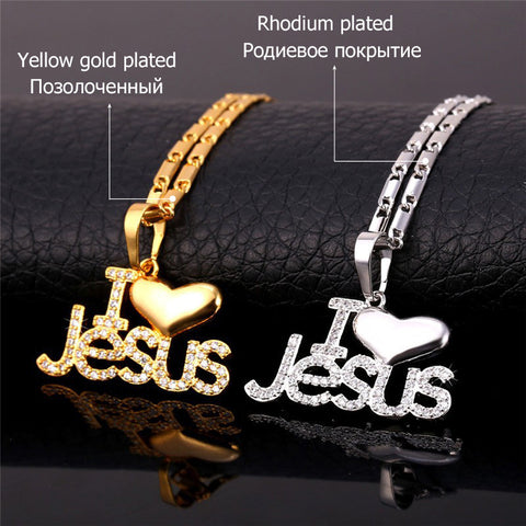 I Love Jesus Heart Pendant Necklace