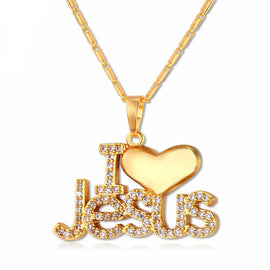 I Love Jesus Heart Pendant Necklace