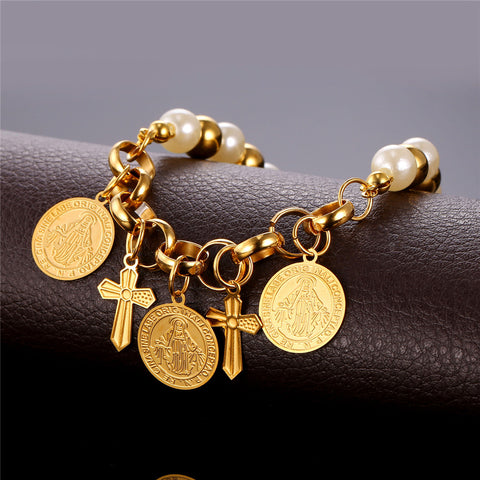 Simulated Cross Charm Bracelet