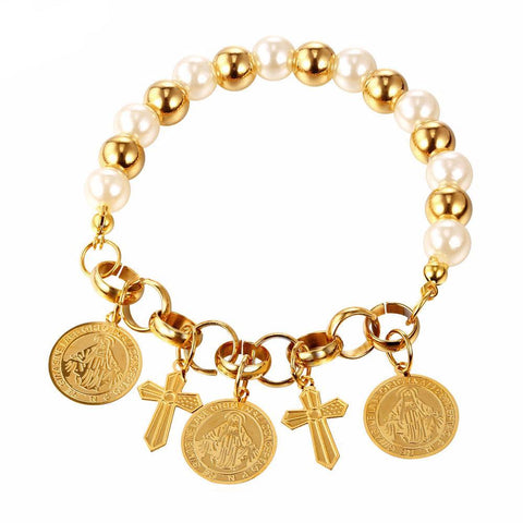 Simulated Cross Charm Bracelet